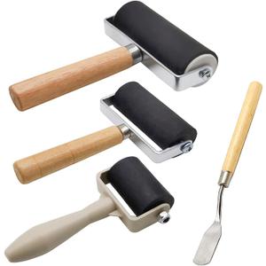 4 Pack Rubber Roller - Brayer Rollers with 3 Size for Crafting Brayer Rollers for Printmaking Brayer Tool Paint Brush Ink Applicator Art Craft Oil Painting Tool 1.4 in,2.4 in,4 in + 1 Scraper HRJZF