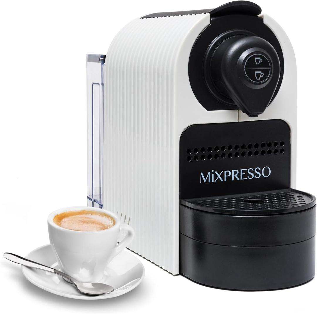 Mixpresso White Espresso Coffee Machine  Compact 1400W Single Serve Coffee Maker Compatible with Nespresso OriginalLine Capsules, One-Touch Operation, 19-Bar Italian Pump, 27oz Water Tank