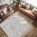 jinchan Machine Washable Area Rugs 4x6 - Vintage Floral Stain Resistant Low Pile Ultra-Thin Non Slip Accent Rug for Bedroom Living Room Kitchen Dining Room Entryway (4x6ft,Taupe)