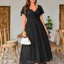 EYWOL Women's Plus Size Formal Dress Lace Chiffon Maxi Dress,Open Back Cocktail Dress for Wedding Guest,Party,Gala Events (Black, M)