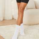 Women's Slouch Crew Socks Retro Solid Scrunch Boot Chunky Ribbed Cozy Cotton Calf Socks 3 Pack Size 5-11 (White)