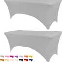 BDDC Table Covers for 6 Foot Tables, 2 Pack Sliver Gray Washable and Wrinkle Resistant Stretch Tablecloths Rectangle 6ft for Events, Wedding, Banquets, Parties