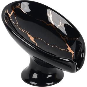 Soap Dish, Ceramic Soap Holder Self Draining Leaf Shape Bar Soap Holder, Marble Look Black Drain Soap Dish Holder for Bathroom, Easy to Clean Keeps Soap Dry, ANTIS'S HOME