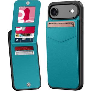 Bemal for iPhone Air Wallet Case, Built-in Card Holder, RFID Blocking, PU Leather Kickstand, Magnetic Closure, Durable Shockproof Phone Cover for iPhone 17 Air for Women and Men, Turquoise