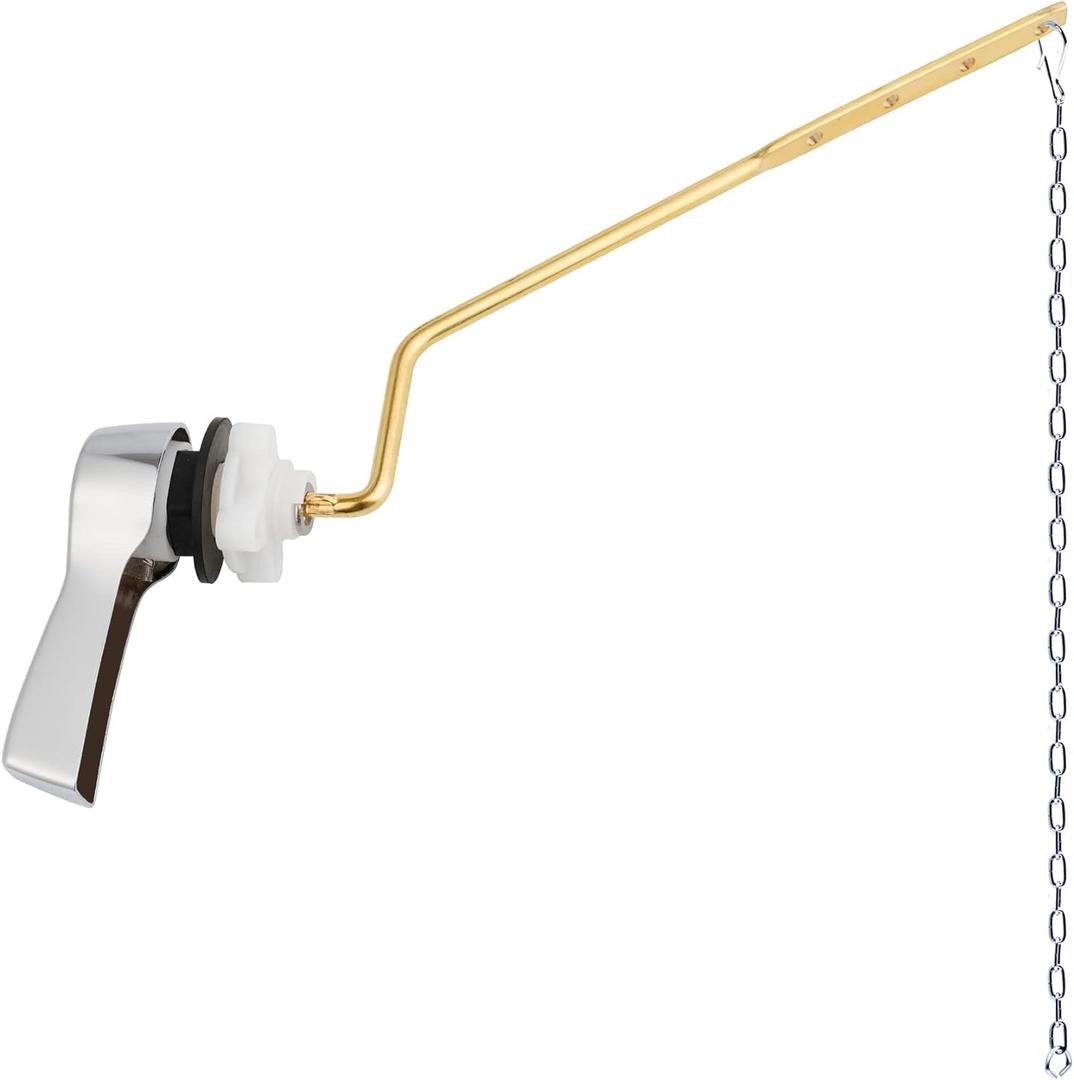 Hibbent Universal Metal Side Mount Toilet Handle Replacement Kit, Brass Toilet Flush Tank Lever with Stainless Steel Flapper Chains for Most Toilets, Chrome Finish