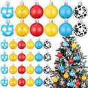 Syhood 26 Pcs 1.2'' Mini Cartoon Story Christmas Ball Ornaments Christmas Plastic Shatterproof Glitter Ball Red Yellow Blue Hanging Decorations for Xmas Tree Wreath Garland Home Indoor Party Decor