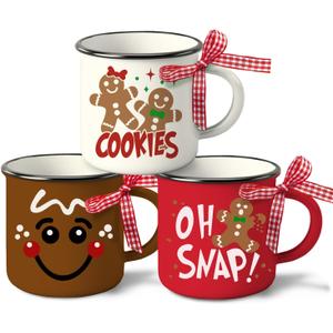 Christmas Gingerbread Man Mini Coffee Mug Set of 3, Xmas Cookies Oh Snap 5 oz Mini Coffee Cups for Tiered Tray Decor, Funny Winter Holiday Kitchen Coffee Bar Decorations Housewarming Gift