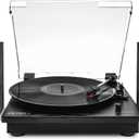 Victrola Montauk Vinyl Record Player, 3-Speed Belt Driven Turntable with Stereo Bluetooth Speaker Pair, RCA Output & 3.5mm Headphone Jack, Removable Dust Cover, Black Wood Finish
