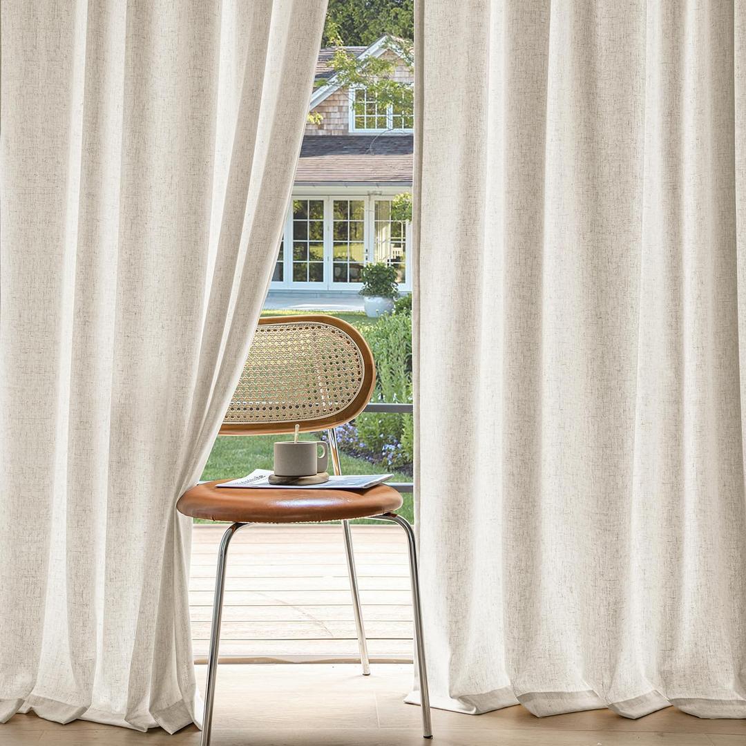 MIULEE Non-See-Through Privacy Linen Curtains 2 Panels, Light Filtering Window Curtains Farnhouse Textured Back Tab Semi Sheer Drapes for Bedroom Living Room, 52 x 90 Inches Long, Linen