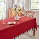 Alsoo Textured Tablecloths for Rectangle Tables Heavy Duty Linen Style Table Cloth Spill Proof Valentines Day Table Cover with Black Tassel for Kitchen Dining Holiday, Red, 55" x 90"