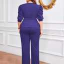 Ekaliy Dressy 2 Piece Pant Sets for Women Fall Outfits Ruffle Top Wide Leg Business Pantsuits (Purple, XL)