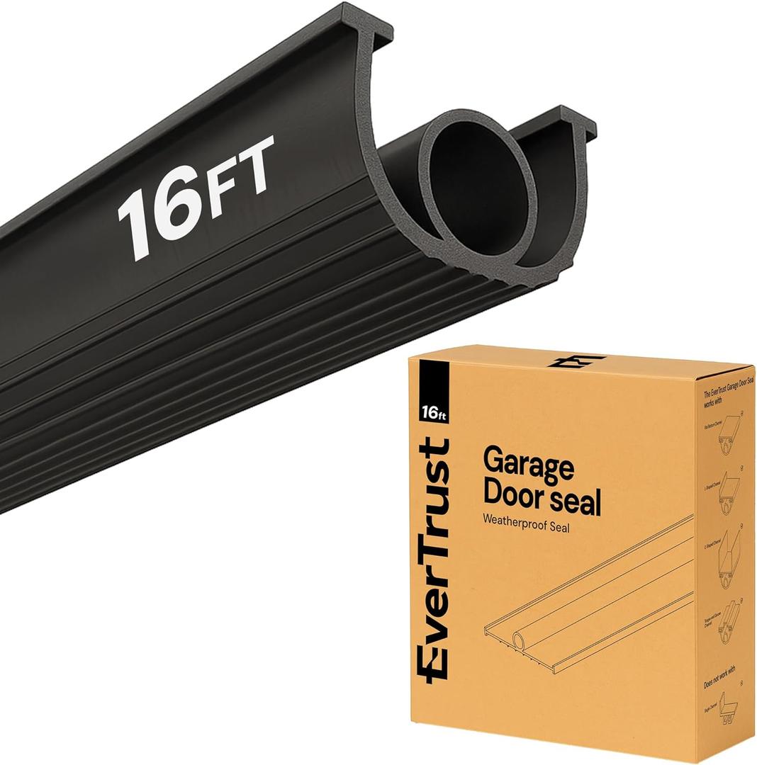 EverTrust 16Ft/5M Garage Door Bottom Seal – Weatherproof Stripping Rubber Seal with TEnds 5/16 inch. Protect Your Garage from Weather and Dust with EPDM Rubber Garage Door Draft Stopper