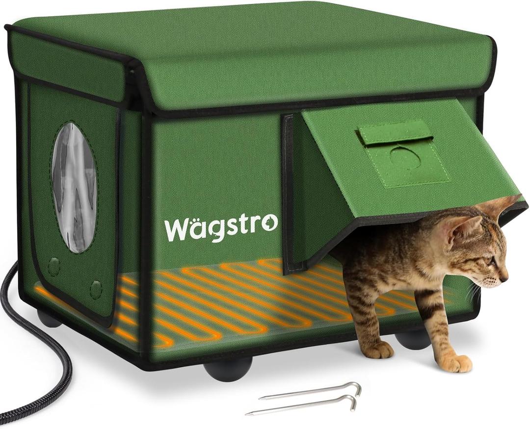 Heated Cat Houses for Outdoor Cats  Elevated Weatherproof Insulated Heated Outdoor Cat House for Winter  Feral Cat Shelter for Outside Cats  Outdoor Heated Cat House (Green)