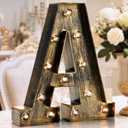 OYCBUZO Golden Black Led Marquee Letter - Industrial, Vintage Style Light Up Alphabet Letter Sign for Cafe Wedding Birthday Party Christmas Lamp Home Bar Initials Decor - A