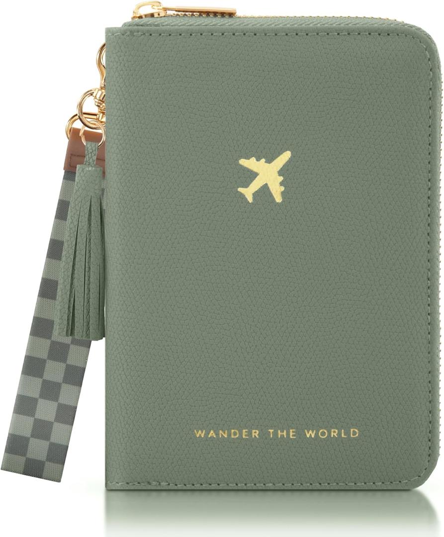 Beautiful Passport Holder for Travel with Wristlet Strap - All-in-One Wallet for Women with Card Slots and Tassel Keychain - Perfect RFID Blocking Case to Keep Your Travel Documents Organized & Safe, Sage