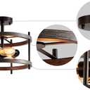 AGV LIGHTING Semi Flush Mount Ceiling Light Fixture, 3-Light Farmhouse Light Fixture Ceiling Mount Wooden Textures with Black