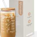 Christian Gifts for Women - Inspirational 16 Oz Can Glass Coffee Cup with Bamboo Lid & Straw - Religious Motivational Catholic Gifts for Womens Ladies (Christian You Are)