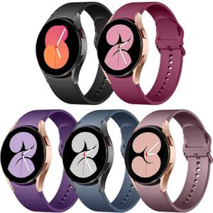 Lerobo 5 Pack Bands Compatible with Galaxy Watch 7 6 5 4 Band 40mm 44mm/ Galaxy Watch 6 4 Classic Band 43mm 47mm 46mm 42mm/Watch 5 pro 45mm,Active 2 Band, 20mm Band Soft Silicone Sport Band Women Men