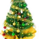 23-Inch Mini Tabletop Christmas Tree with Lights, Star Topper and Hanging Ornaments, Decorated Small Christmas Tree for Desk, Home or Office Holiday Dcor