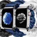 Tiptops 3 Packs Compatible with Apple Watch Bands Scrunchies 38mm-49mm Women Cloth Pattern Printed Fabric Wristbands Straps Elastic for iWatch Ultra 2 Series 10/9/8/7/6/5/4/3/2/1/SE (Black+darkblue+white)