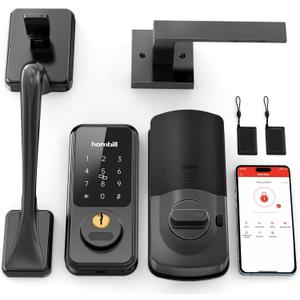 Keyless Entry Door Lock with Handle, Hornbill Smart Front Door Lock Set, Electronic Keypad Deadbolt Lock, Alexa Front Door Handle Set, Digital Lock via Bluetooth APP/Keyfob/Auto Lock-Matte Black