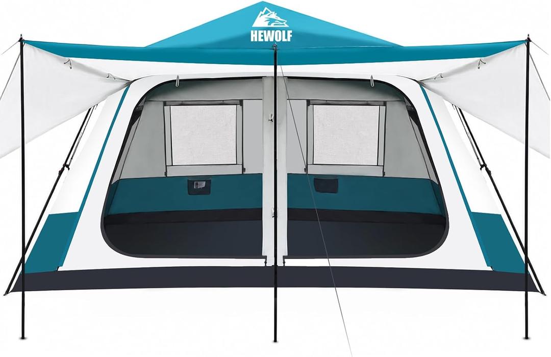 Hewolf Instant Tent for 8 Person Camping, Waterproof Easy Pop Up Tent Sets Up in 60 Seconds for Family Outdoor Hiking & Backpacking with Carry Bag(Blue)