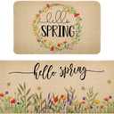 Decorhua Hello Spring Kitchen Mats Set of 2, Seasonal Floral Anniversary Wedding Holiday Low-Profile Floor Mat Non-Slip Absorbent Home Kitchen Rugs 17x29 and 17x47 Inch DM065
