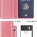 Stouchi AirTag Passport Holder, Cute Passport Holder with Airtag Slot, RFID Passport Wallet Cover for Women, Family Leather Passport Protector Case, Anti-Lost Travel Essentials, Pink