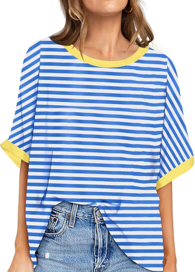 UEU Women Oversized T-Shirt Summer Casual Loose Fit Short Sleeve Basic Tops Workout Gym Tee Shirt (M)