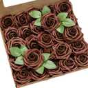 Ling's moment Artificial Flowers 25Pcs Walnut Brown Roses Decor w/Stems,3" DIY Foam Floral for Wedding Bouquet/Centerpieces, Outdoors Party Backdrop, Room/Table, and Garden/Pot Decorations