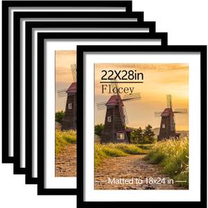 22x28 Picture Frame Set of 5, Black Poster Frame, Display Pictures 18 x 24 with Mat or 22 x 28 Without Mat for Horizontal or Vertical Wall Mounting, Wall Gallery Frame, 22x28-5PACK