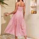 Women Spaghetti Straps Smocked Maxi Dress Tiered Pleated Beach Sundress | Boned Bodice Beach Long Dress With Pockets Square Neck Flowy Swing Ruffled Summer Boho Dress Casual Vacation Outfits (Pink, XS)