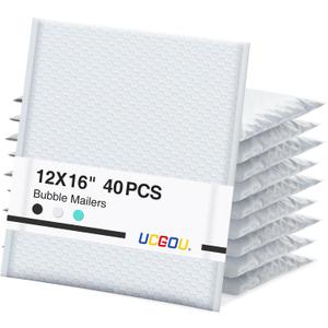 UCGOU Bubble Mailers 12x16" 40 Pack Usable Size 12x15" White Padded Mailers | Waterproof Self Seal Adhesive Large Padded Envelopes for Small Business Bubble Packaging Envelopes for Mailing Jewelry Makeup