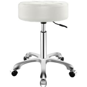 Ainilaily Rolling Stool with Wheels, Thick Cushion Heavy Duty Esthetician Hydraulic Chair Stool for Work Medical Tattoo Salon Office (White)