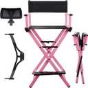 Lorvain Pink Foldable Makeup Artist Stool Chair, Aluminum Makeup Chair with Head Rest for Studio Salon Vanity, Bar Height