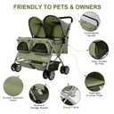 Double Pet Stroller for 2 Small Dogs & Cats, Side-by-Side Twin Travel Carriage with Safety Leashes, Mesh Windows & Double Storage Baskets, Lightweight & Foldable, 44lbs Capacity, Green