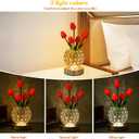 Tulip Crystal Flower Lamp Touch Lamp,Rechargeable Cordless Table Lamp, 3-Colour Infinitely Dimming Battery Powered Small Night Light,Gift for Mom for Valentine Day,Mothers Day,Xmas,Birthday (Red)