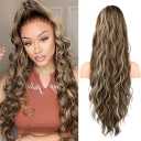 FLUFYMOOZ Ponytail Extension, 26 Inch Drawstring Ponytail Hair Extensions for Women， Long Curly Wavy Ponytail Natural Wavy Synthetic Hairpiece for Women (26 Inch Medium Brown Ash Blonde)