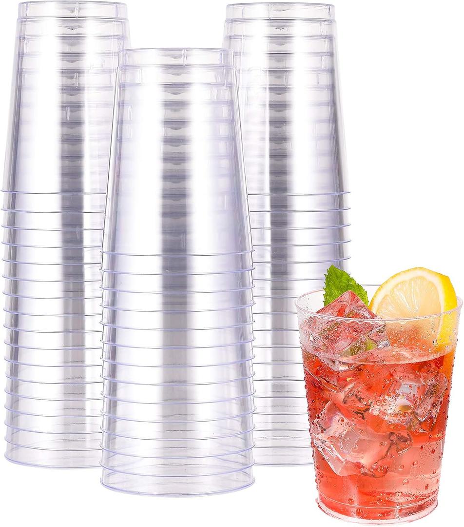 JOLLY CHEF 10 oz Clear Disposable Plastic Cups 50 Pack, Clear Plastic Cups Tumblers, Heavy duty Party Glasses, Disposable Cups for Wedding, Thanksgiving,Halloween,Christmas Party
