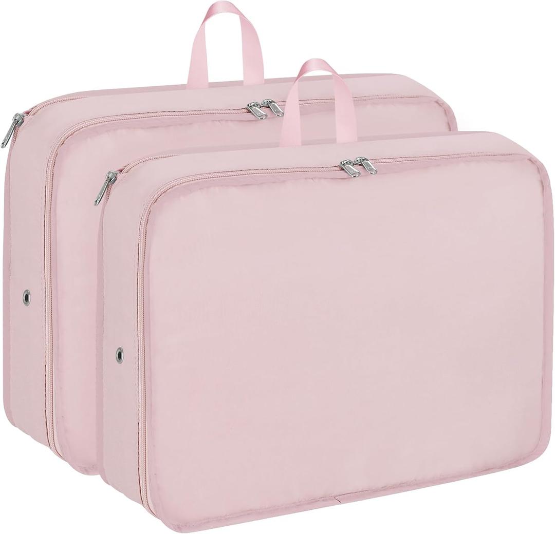 Compression Packing Cubes for Travel Essentials, 2pc Expandable Travel Cubes for Packing Bags Suitcase Organizer, Pink (Large)