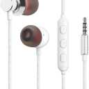 in Ear Wired Earbuds, Wired Headphones with Microphone, 3.5mm Corded Earphones with in Line Volume Controller, White