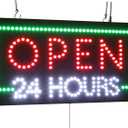 Open 24 Hours Sign, 24"x12", 60x30cm, TOPKING, LED, Neon, Florescent, Signage, Signboard, Display, Billboard, Screen, Grand Opening, Gift