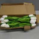 WeTop 30pcs Real Touch Tulips PU Artificial Flowers, Fake Tulips Flowers for Arrangement Wedding Party Easter Spring Home Dining Room Office Decoration. (White)
