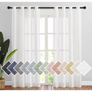 NICETOWN White Sheer Linen Curtains for Living Room 84 inch Length 2 Panels Set, Grommet Semi Sheer Privacy with Light Filtering Flax Window Treatments for Bedroom, W52 x L84