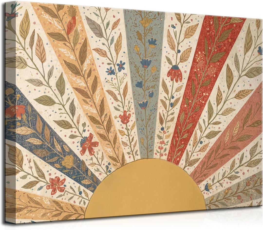 KecKoth Boho Sun Canvas Wall Art 16x24Inch