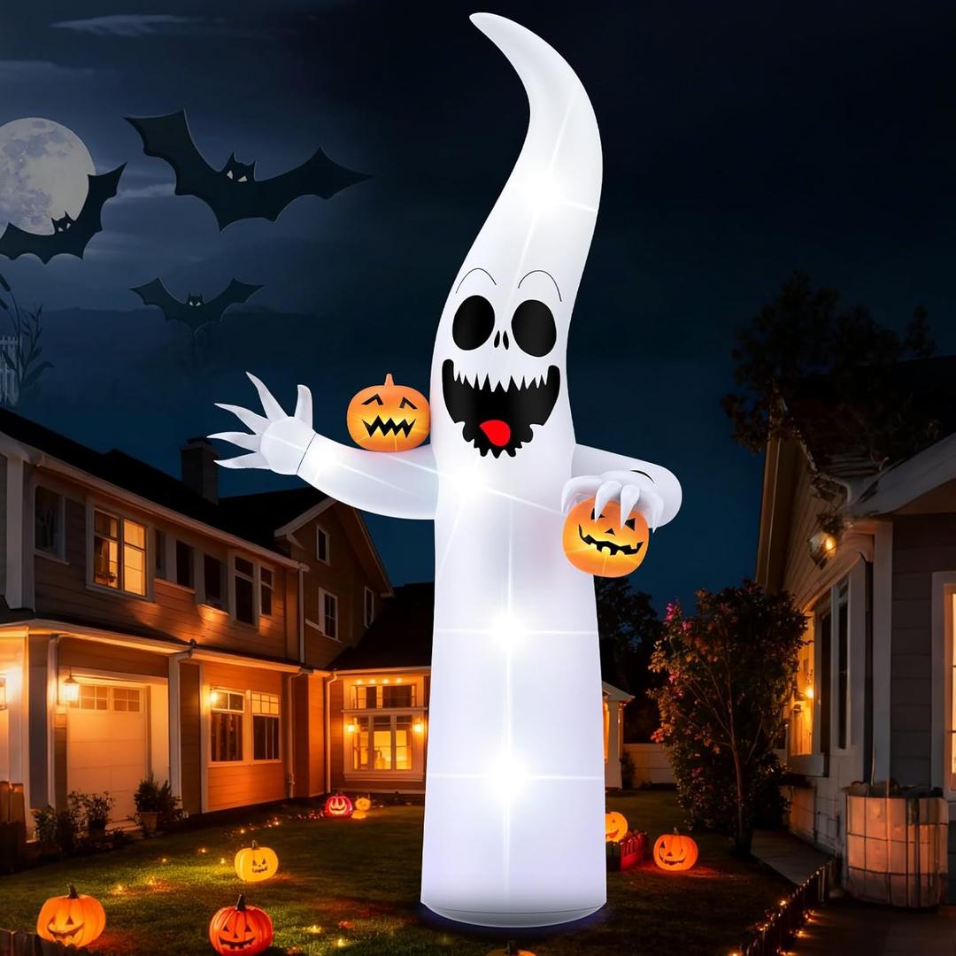 10 FT Inflatable Halloween Decorations - Halloween Inflatables Ghost with Build-in LEDs, Large Halloween Blow Up Yard Decorations for Garden Lawn Indoor Party Decor