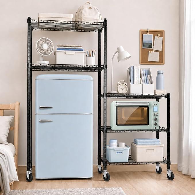 Threehoney Mini Fridge Shelf Stand with Metal Storage 3 Shelf Add on, Black