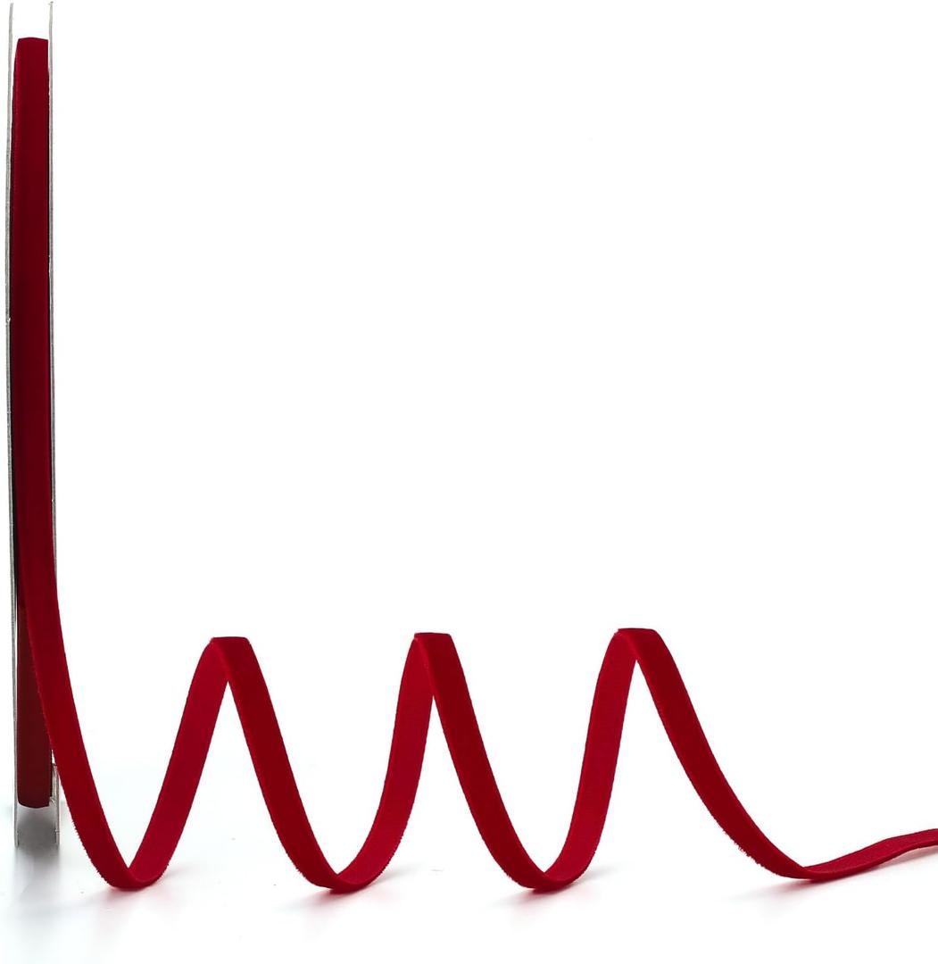 Red Velvet Ribbon 1/4 Inch x 20Yd,Great for Gift Wrapping,Hair Bows,Christmas,Wedding Party Decoration(1/4" Red)