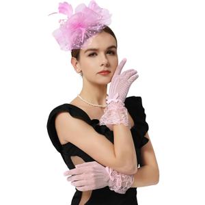 Zando 2026 Vintage Fascinators Hats Set for Women 1920s Tea Party Accessories Mesh Headband Feather Kentucky Hat Derby Lace Gloves Church Pillbox Hats Pink Headwear for Wedding Cocktail One Size (Pink)