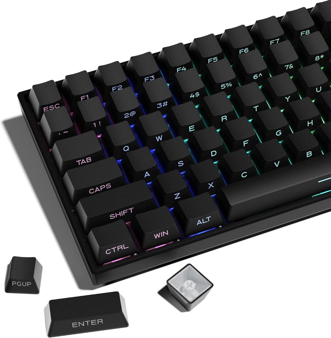 XVX PBT Keycaps - Side Print Keycaps 60 65 75 100 Percent, Double Shot Shine Through Custom Key caps, Black 136 Keys Set, OEM Profile, Minimalist Style Phantom for Cherry Gateron MX Switche Keyboard